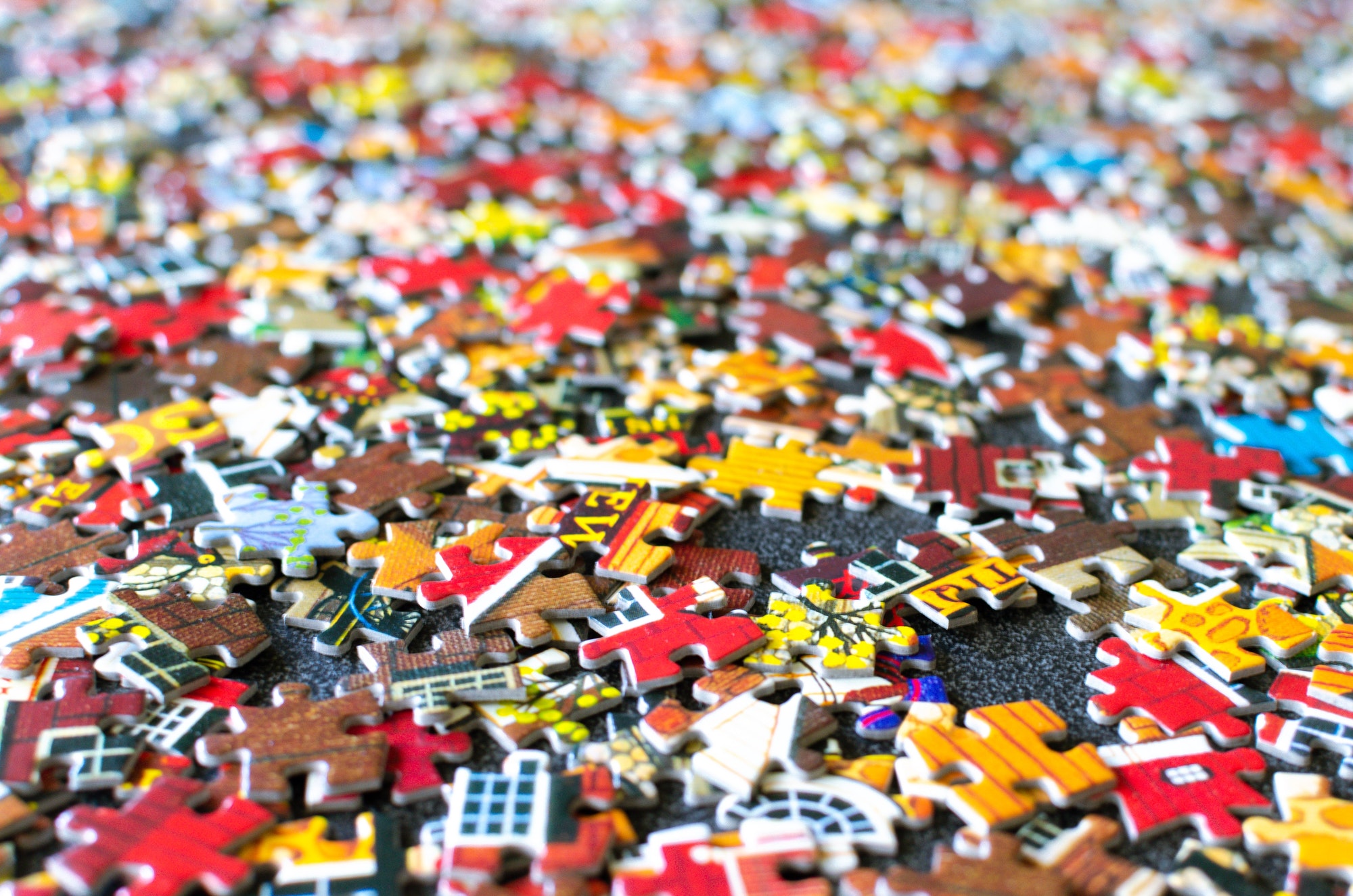 Close up shot of jigsaw puzzle pieces